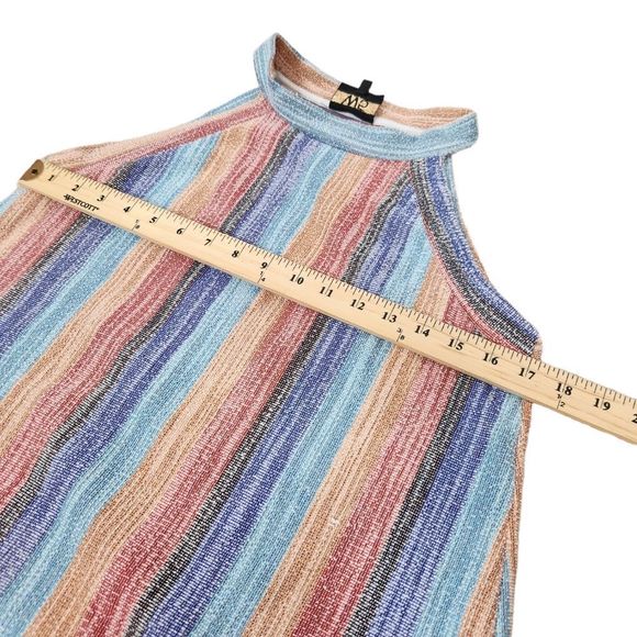 W5 Anthropologie Striped Colorful Knit Fringe Boho Sleeveless Halter Top Small - Picture 8 of 9